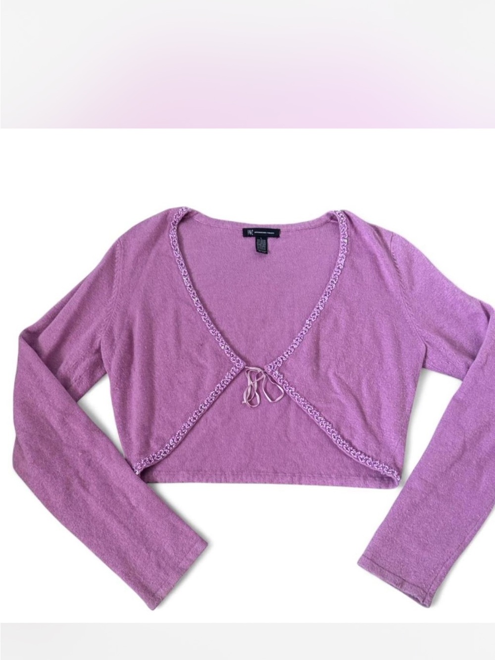 INC International Concepts Lavender Cropped Tie-Front Cardigan